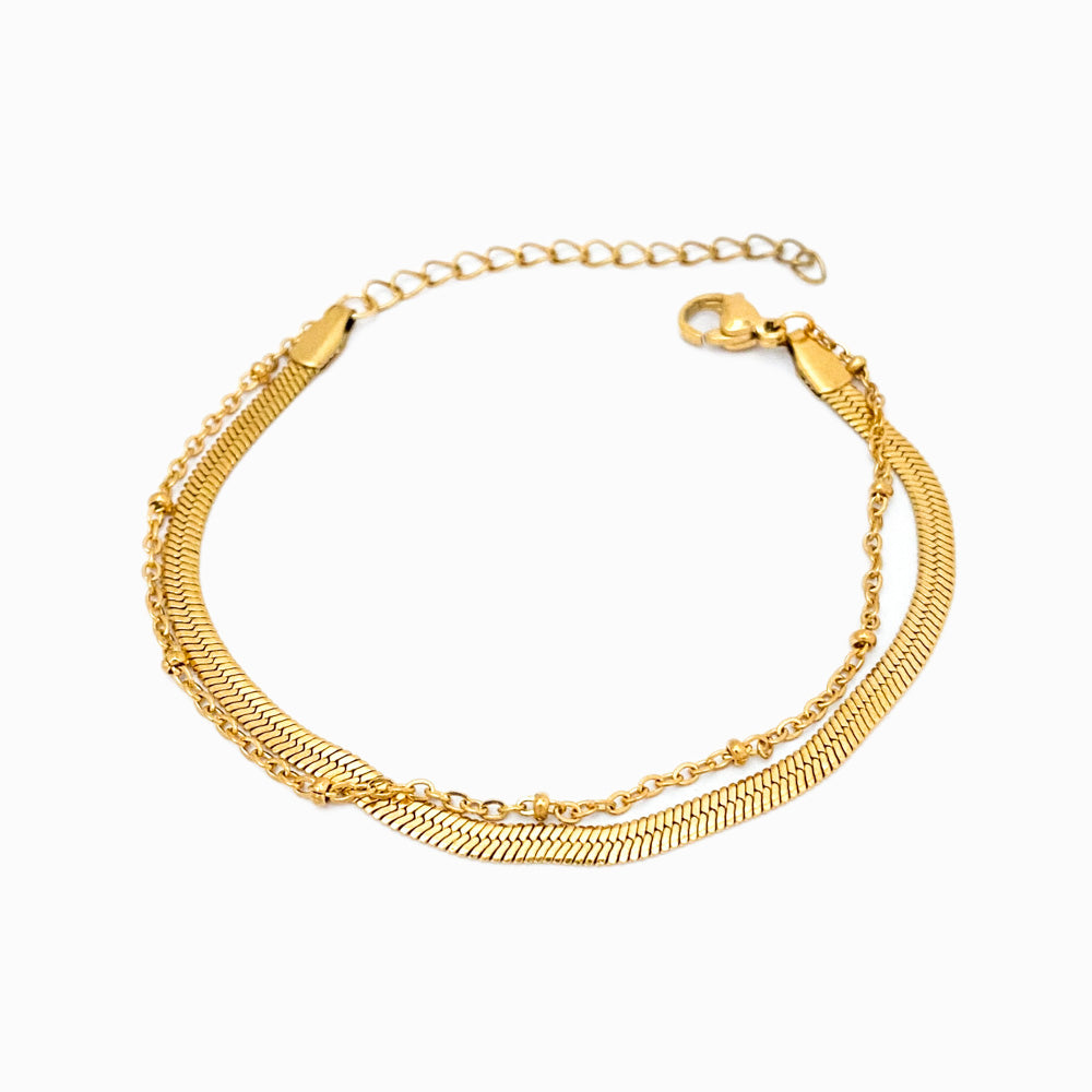 Pulseira Dupla Malha Snake 3mm em Aço Inoxidável