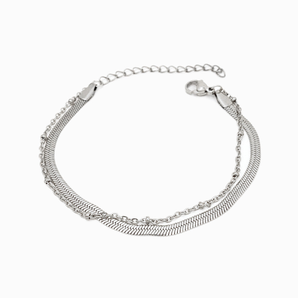 Pulseira Dupla Malha Snake 3mm em Aço Inoxidável