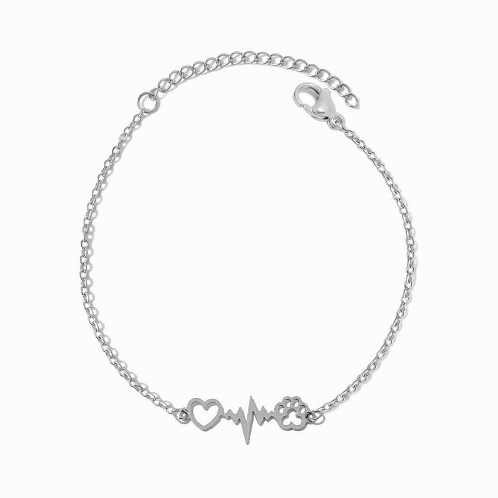 Pulseira Batimento Cardíaco com Patinha em Aço Inoxidável