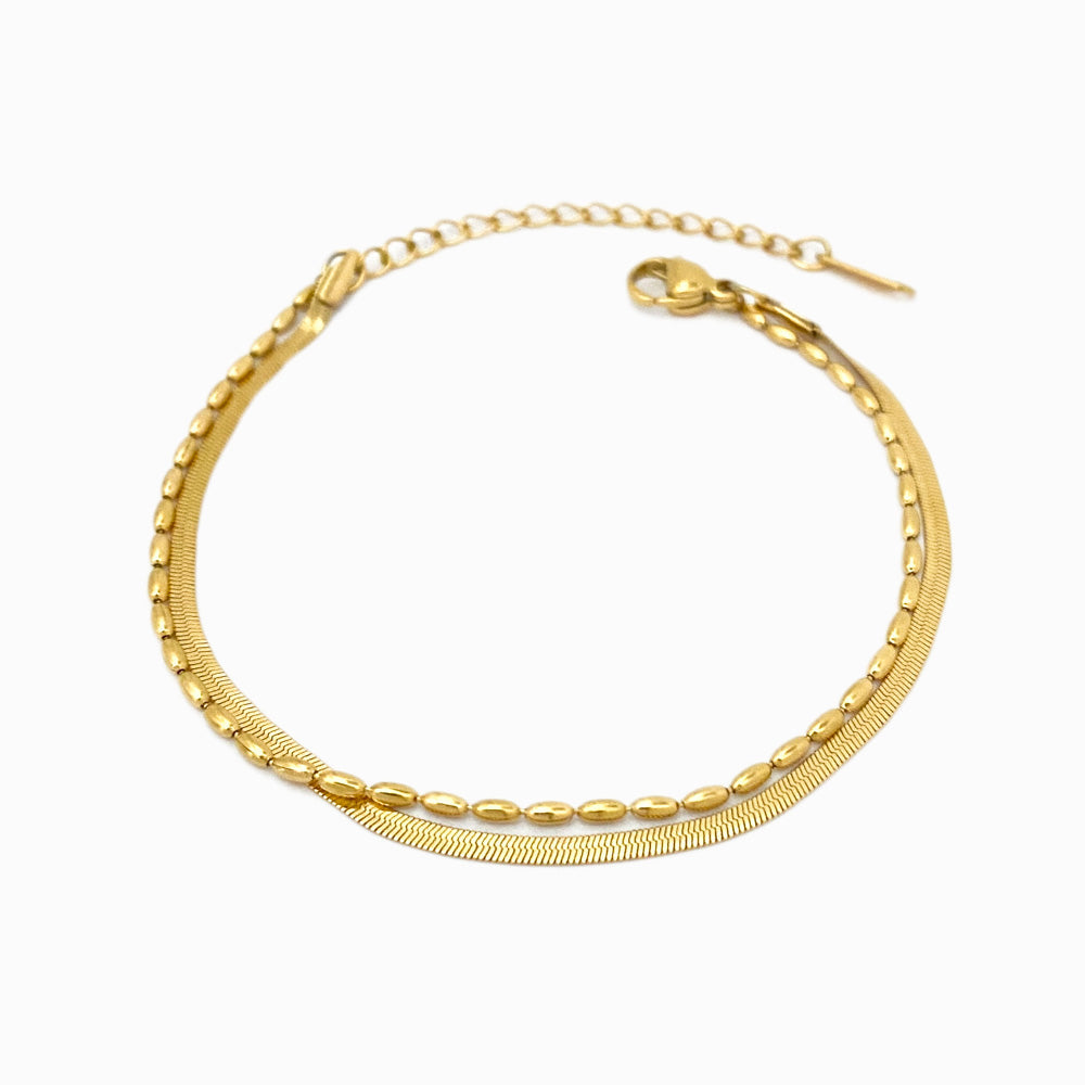 Pulseira Dupla Malha Snake em Aço Inoxidável