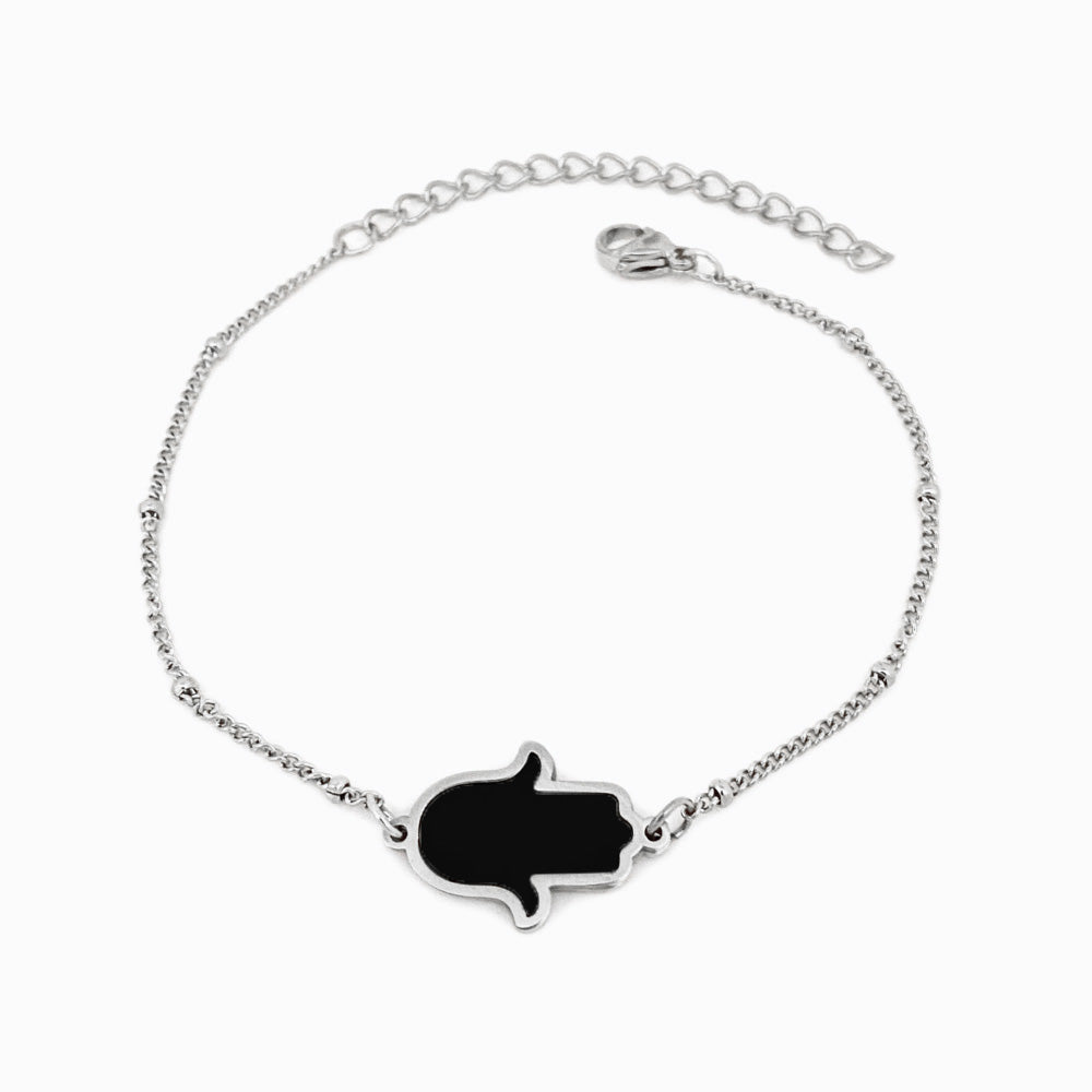 Pulseira Mão de Fátima em Aço Inoxidável e Madrepérola