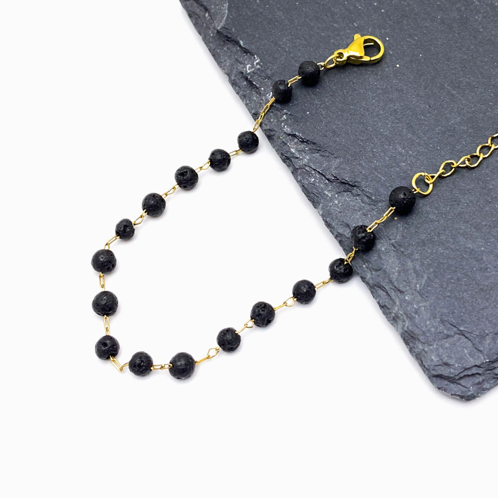 Pulseira Pedra Vulcânica em Aço Inoxidável
