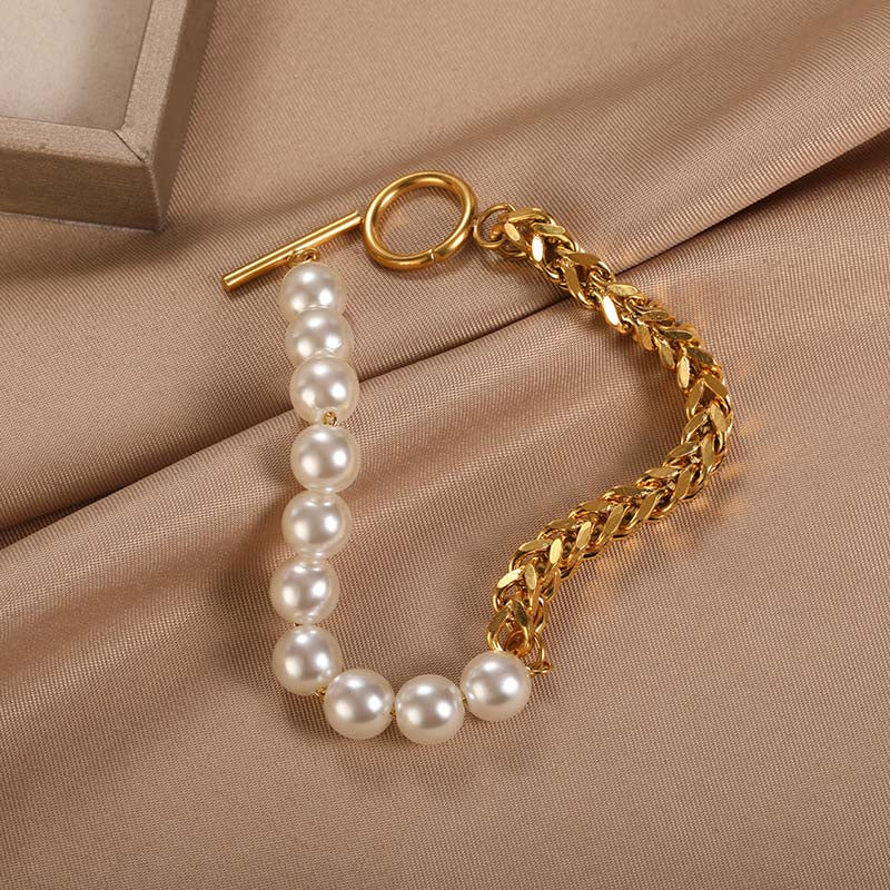 Pulseira com Pérola em Aço Inoxidável