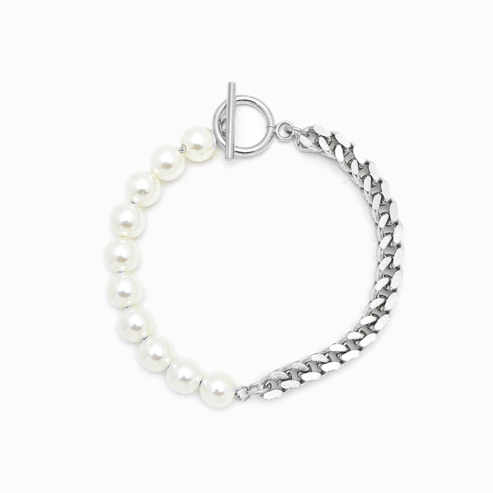 Pulseira com Pérola em Aço Inoxidável