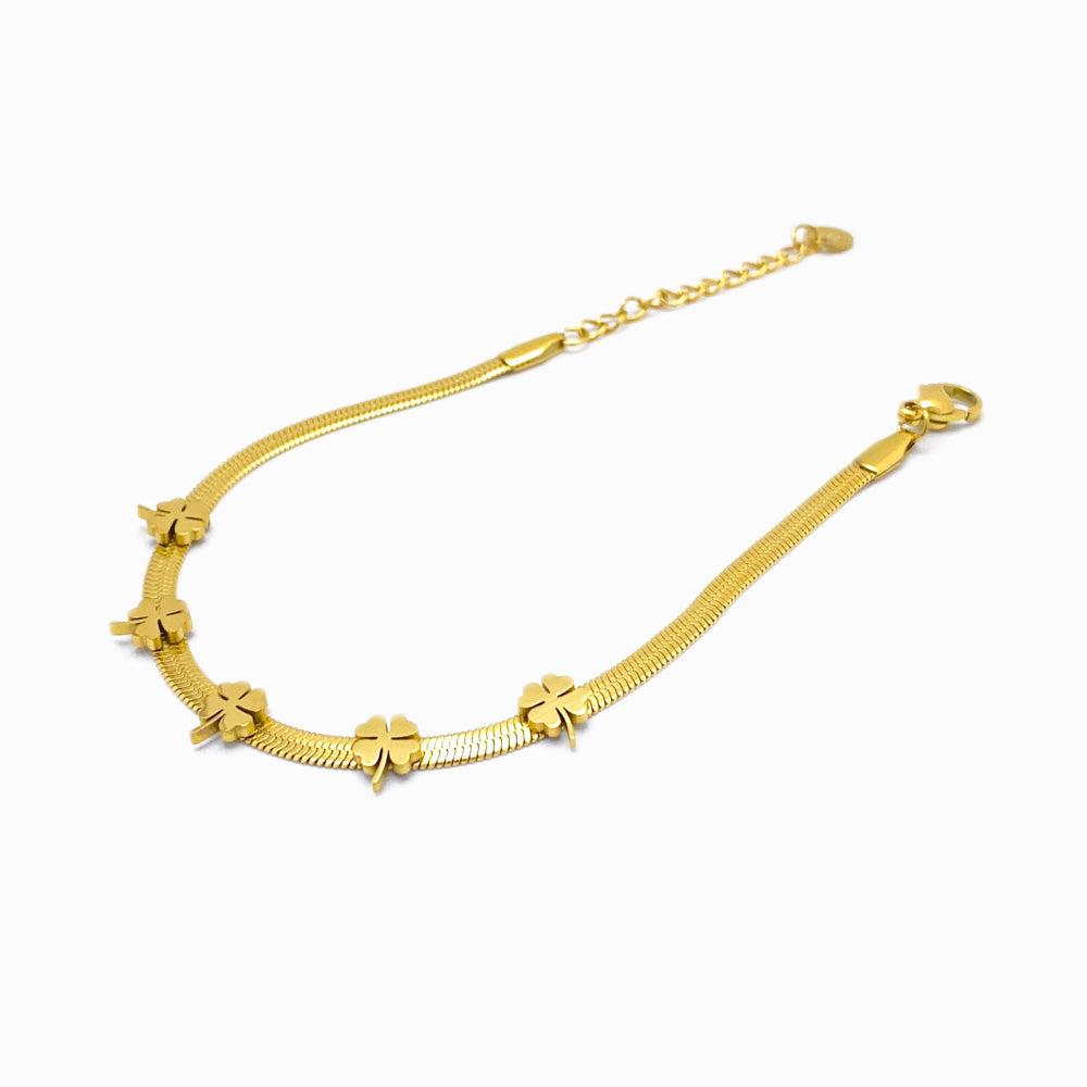 Pulseira Malha Snake com Trevo em Aço Inoxidável