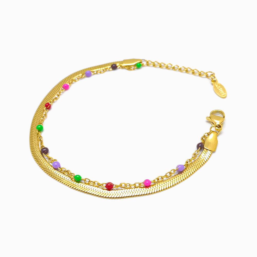 Pulseira Dupla Malha Snake em Aço Inoxidável