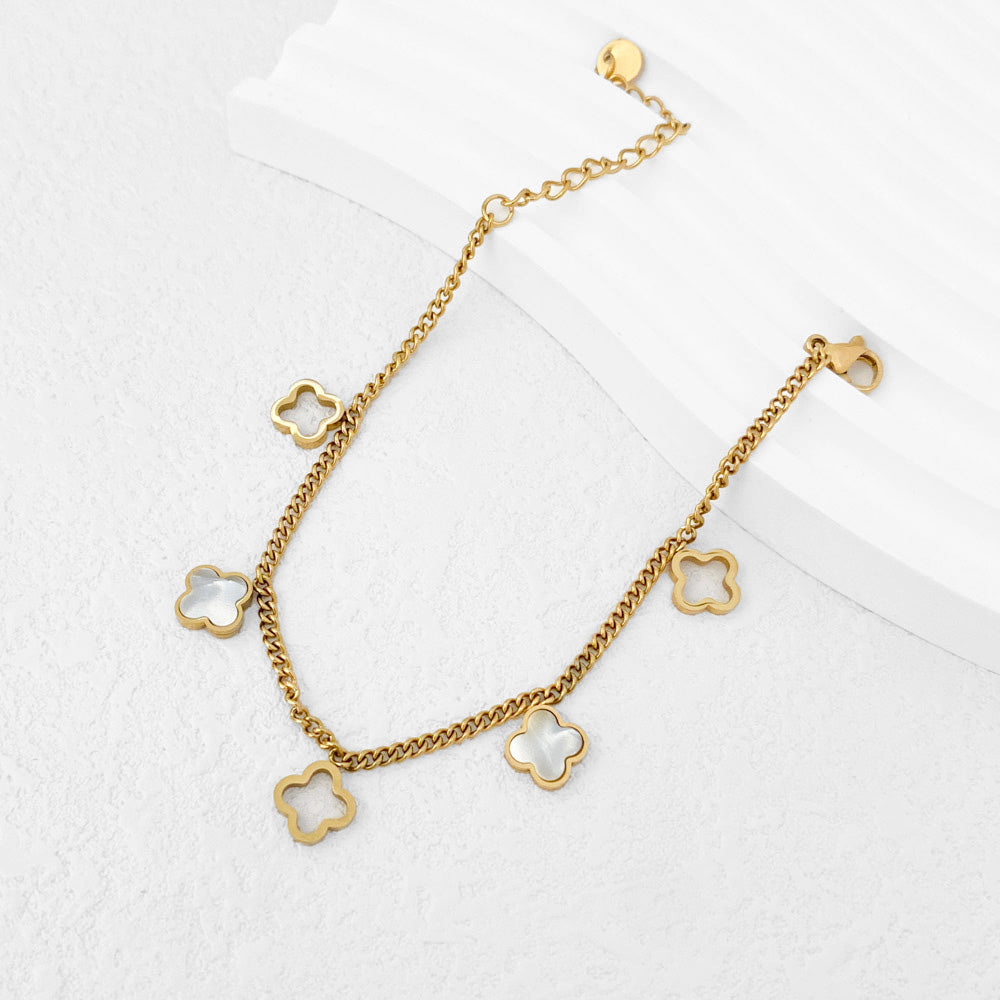 Pulseira Trevo de Quatro Folhas em Aço Inoxidável