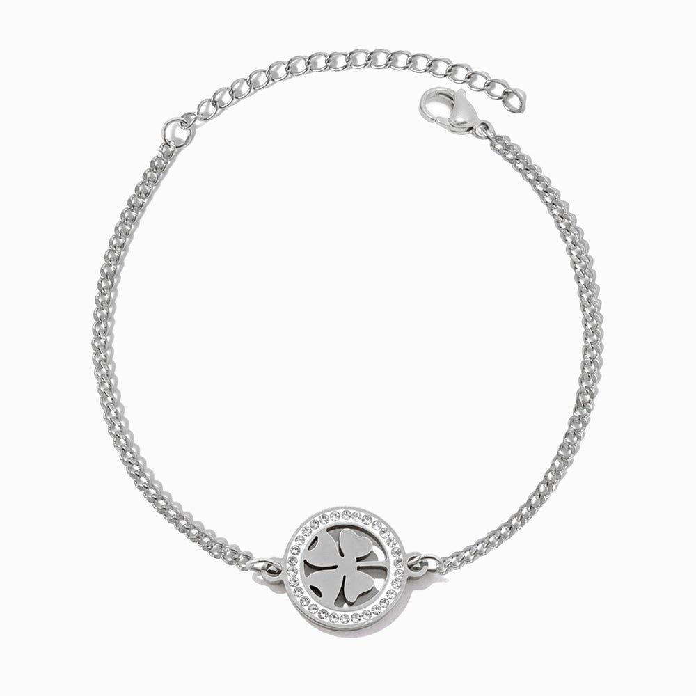 Pulseira Trevo da Sorte em Aço Inoxidável