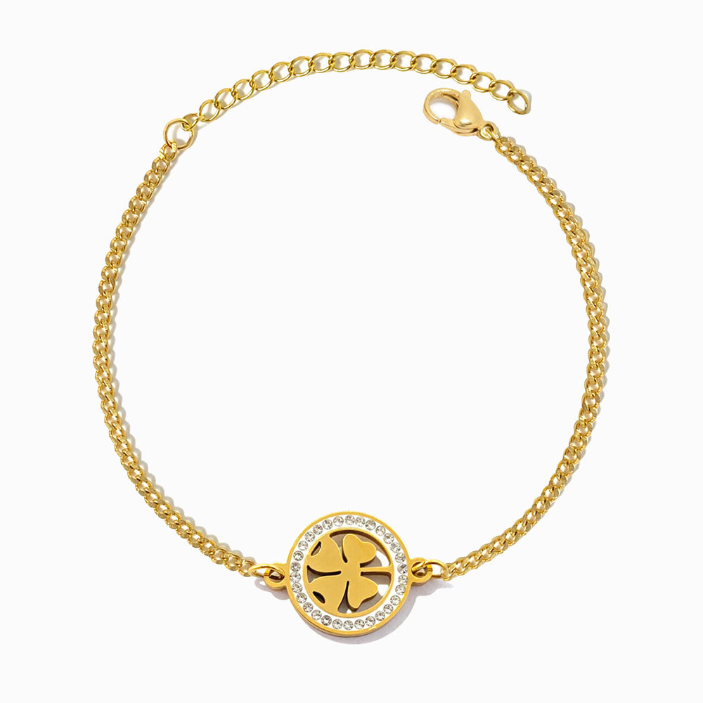 Pulseira Trevo da Sorte em Aço Inoxidável