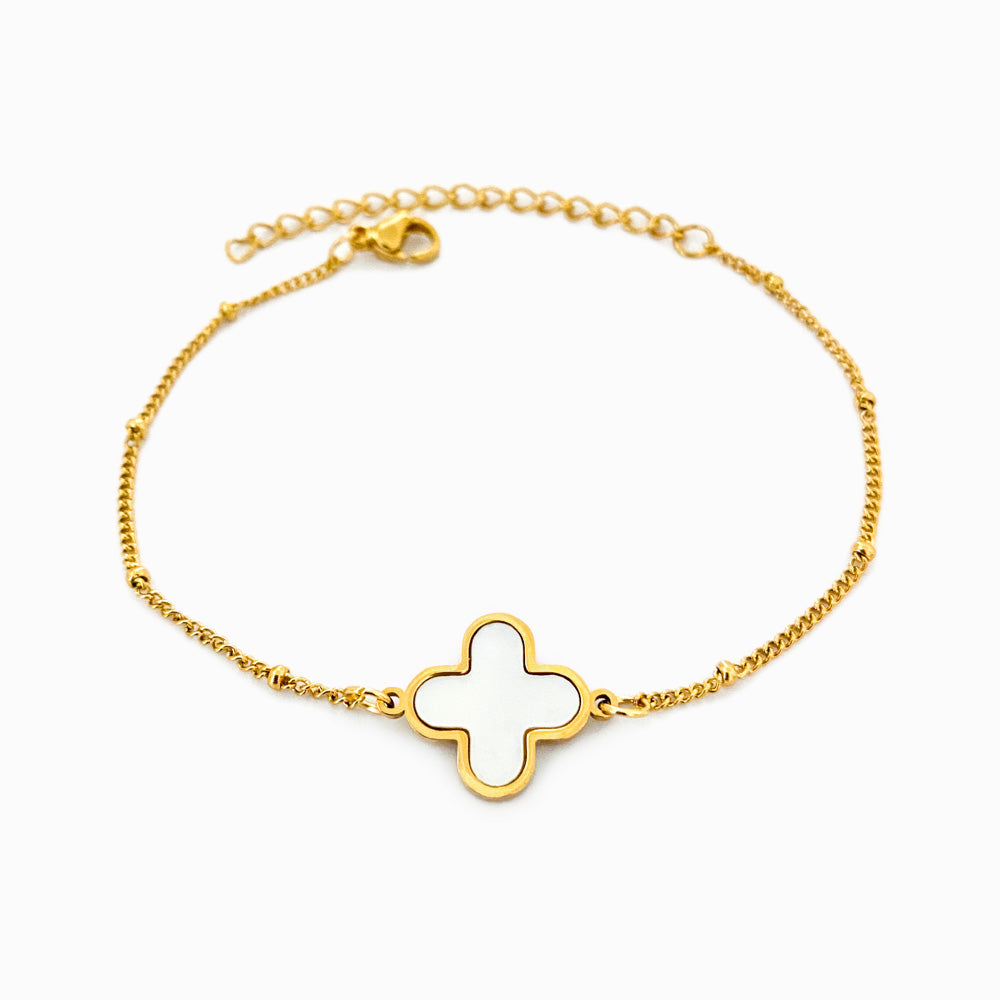 Pulseira Trevo em Aço Inoxidável e Madrepérola