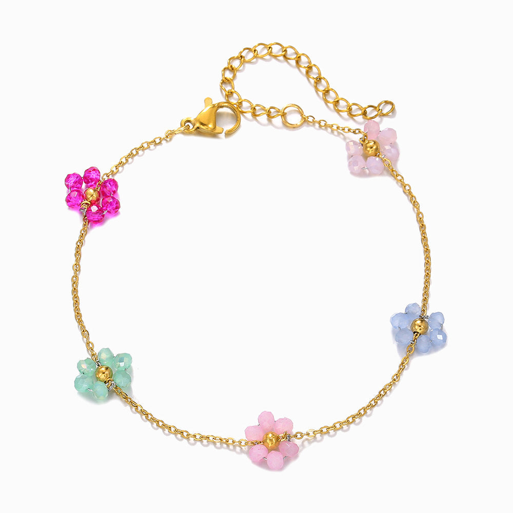Pulseira com Flor em Aço Inoxidável