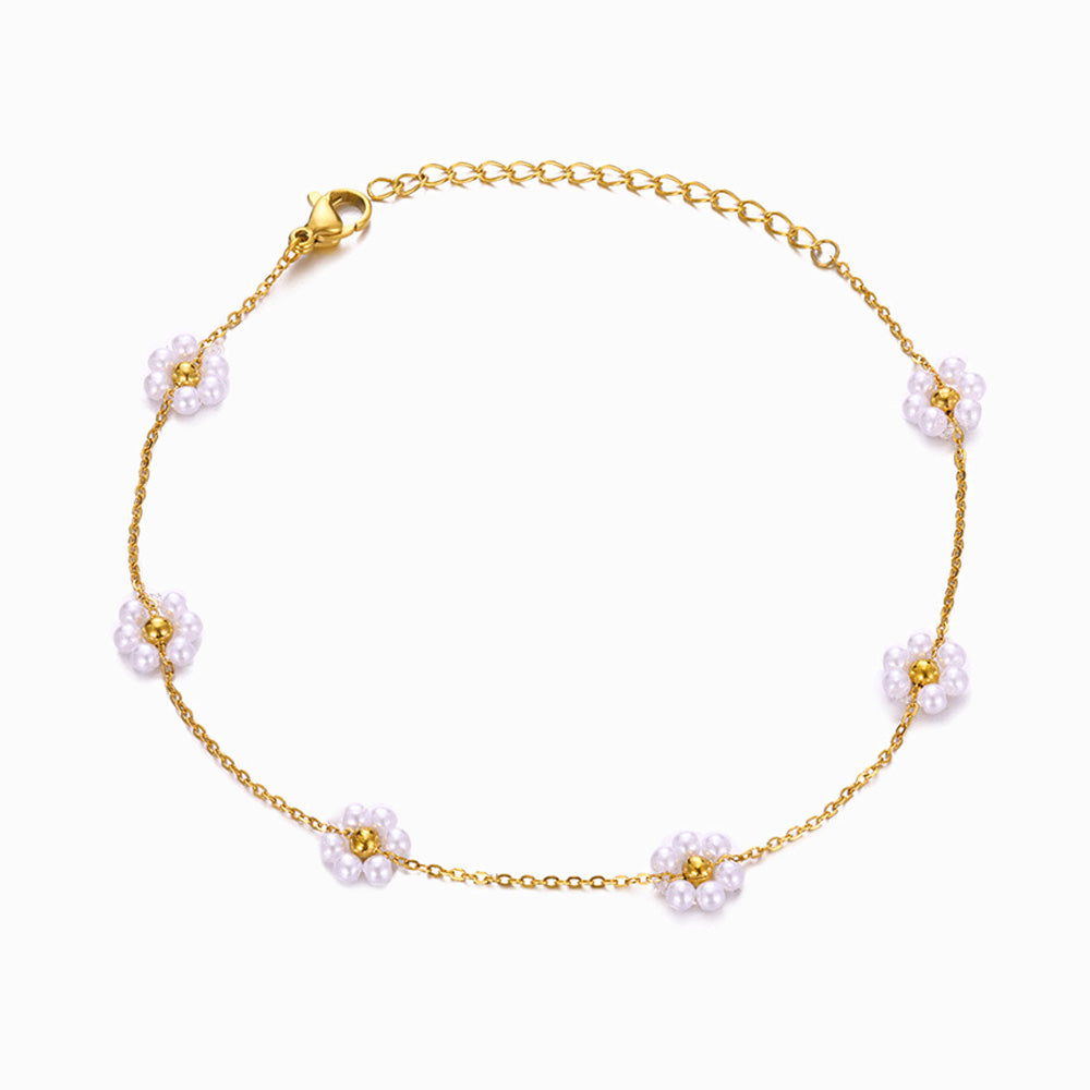 Pulseira com Flor em Aço Inoxidável
