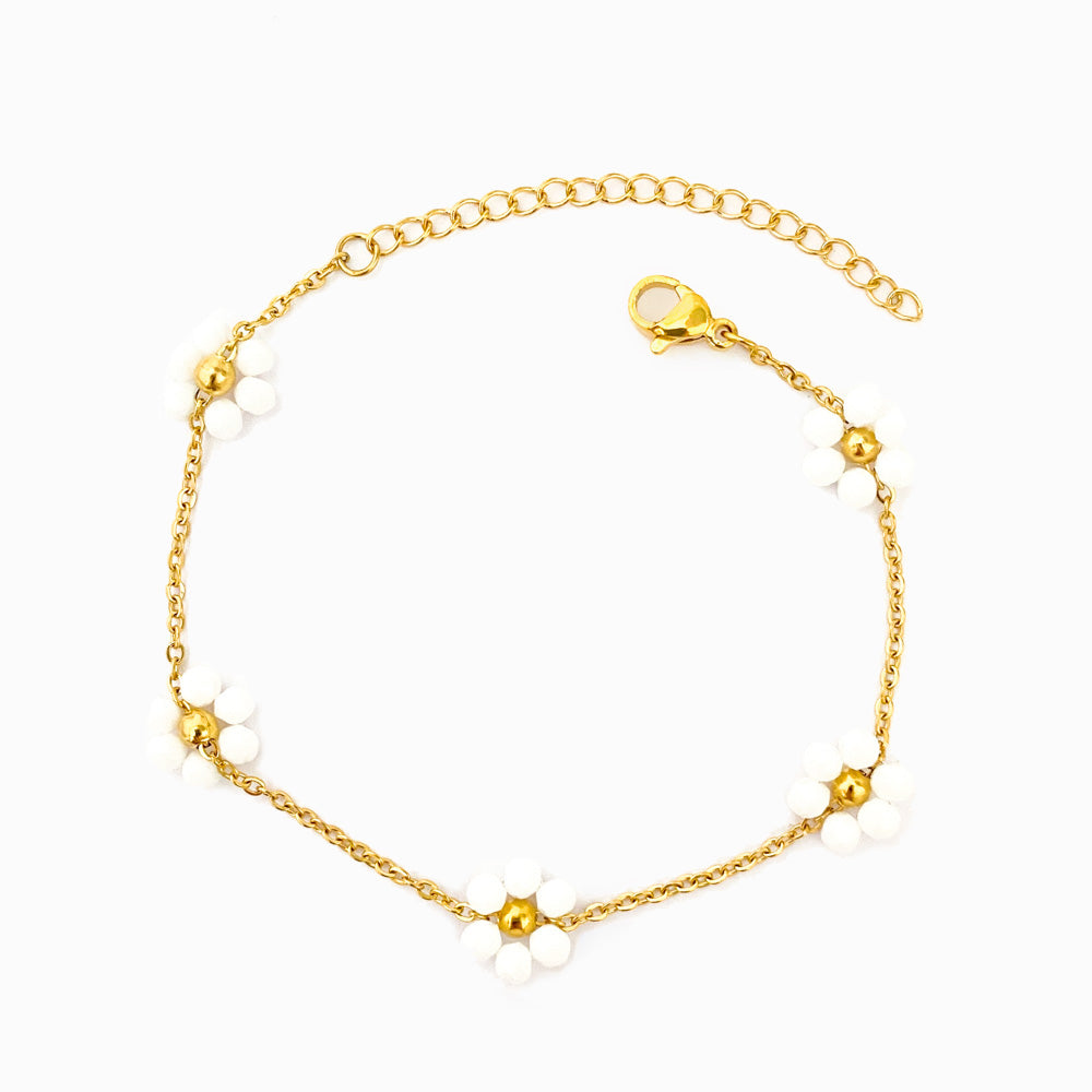Pulseira com Flor em Aço Inoxidável