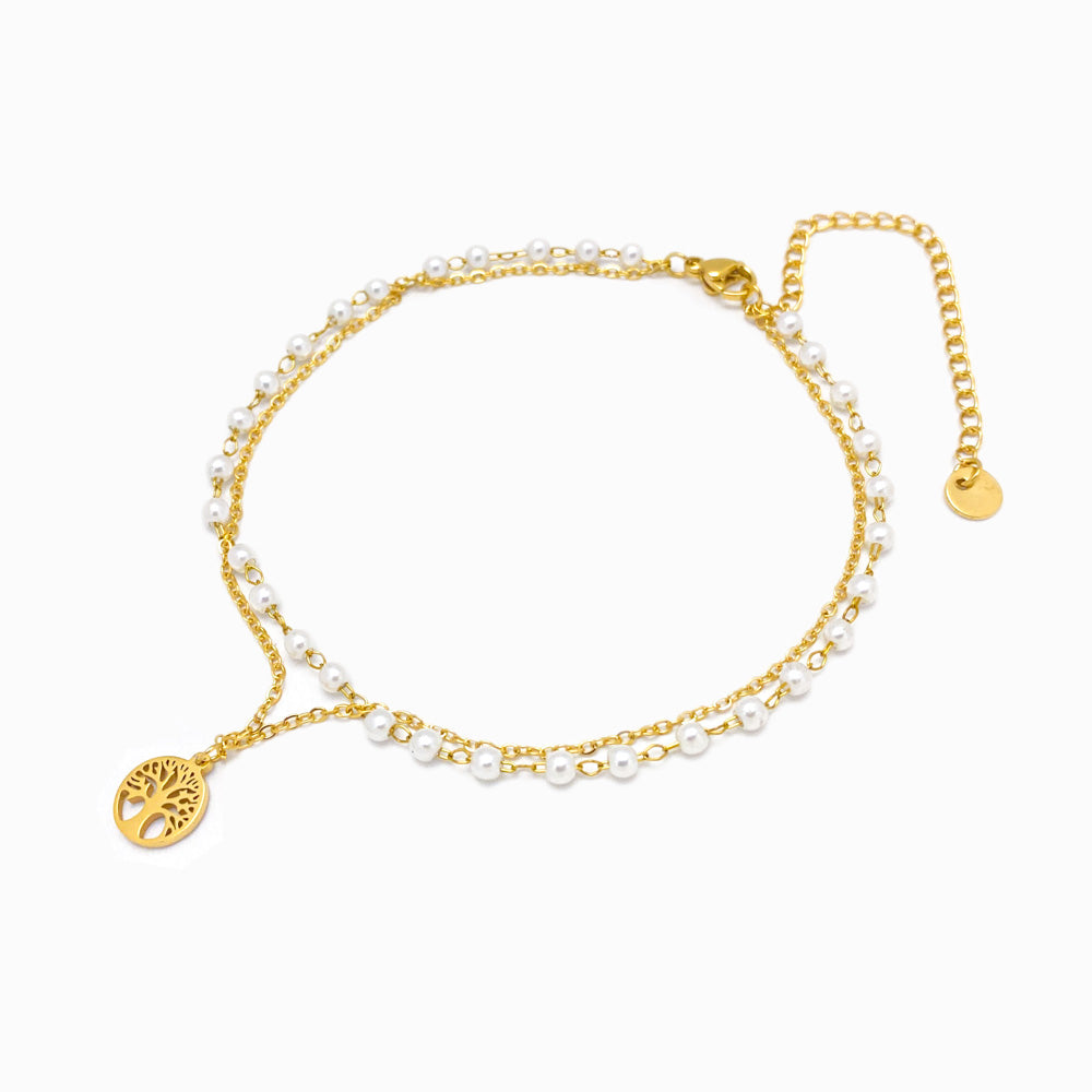 Pulseira Dupla de Pé Árvore da Vida - Aço Inoxidável