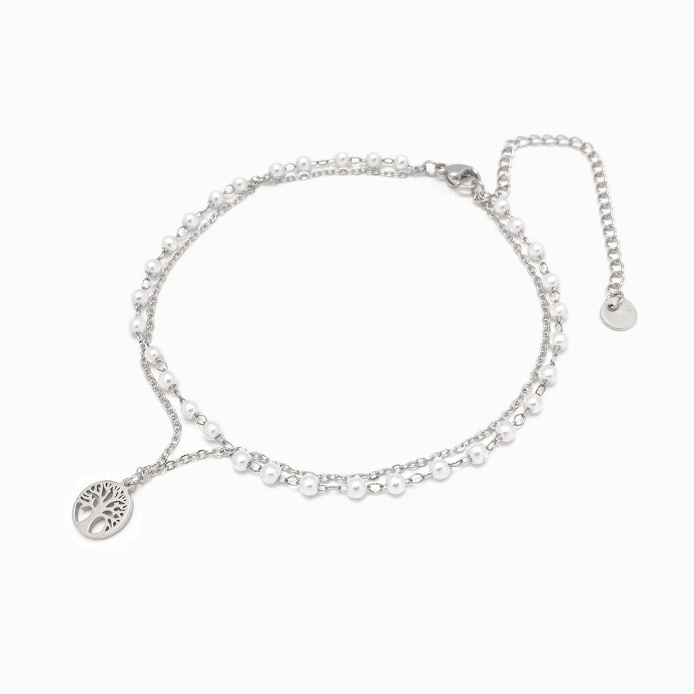 Pulseira Dupla de Pé Árvore da Vida - Aço Inoxidável