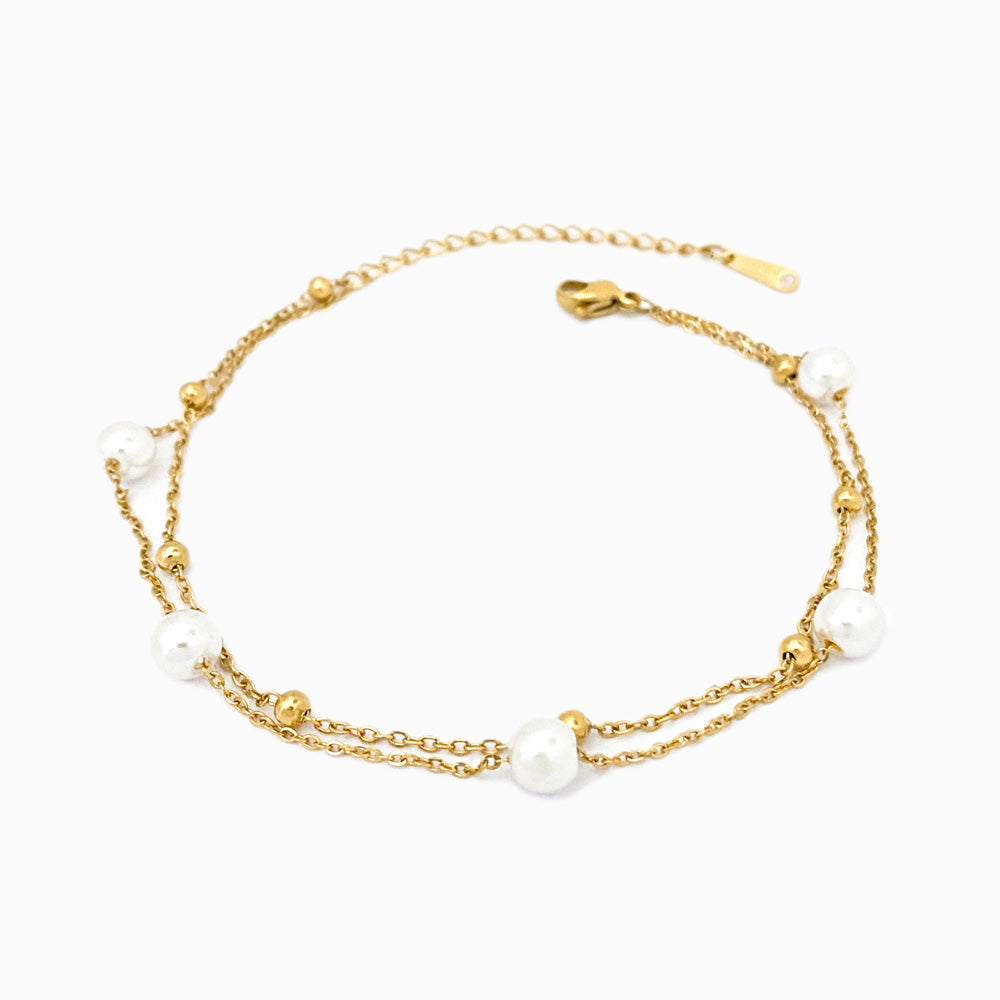 Pulseira de Pé com Pérolas em Aço Inoxidável