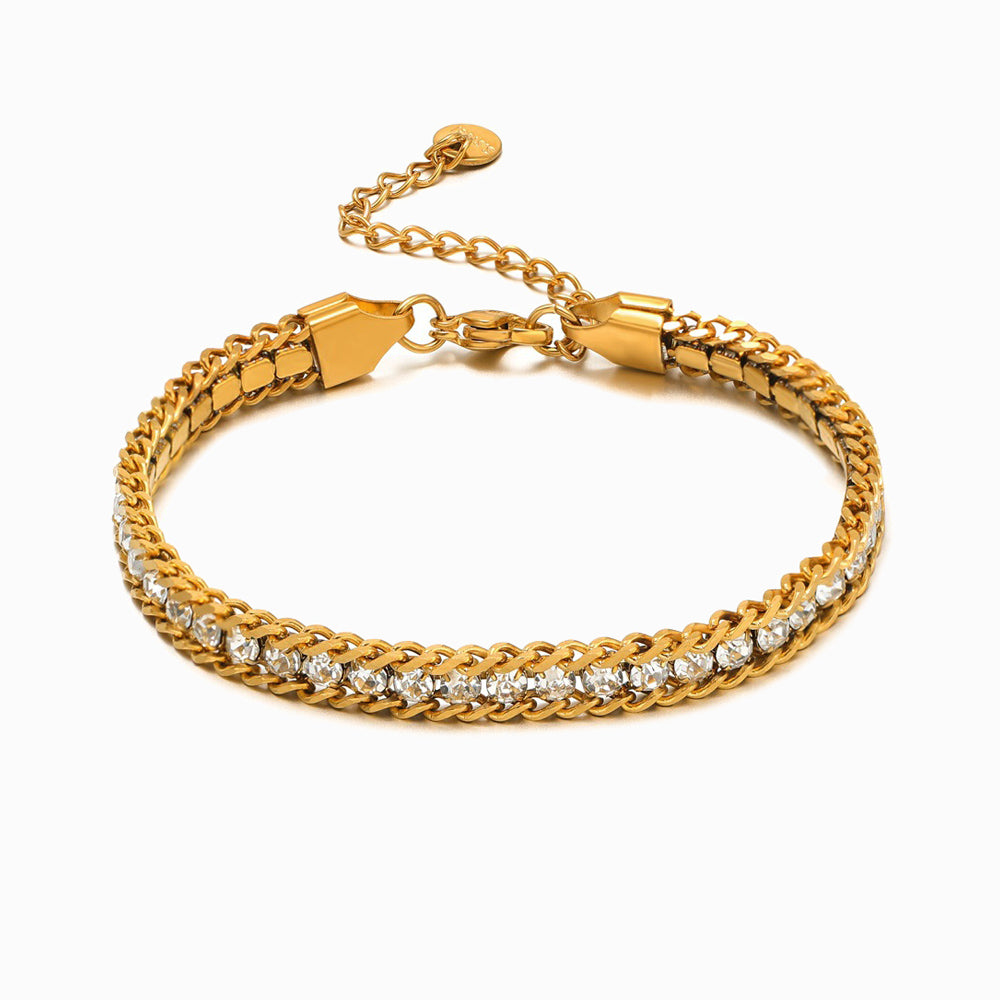Pulseira com Brilhantes em Aço Inoxidável