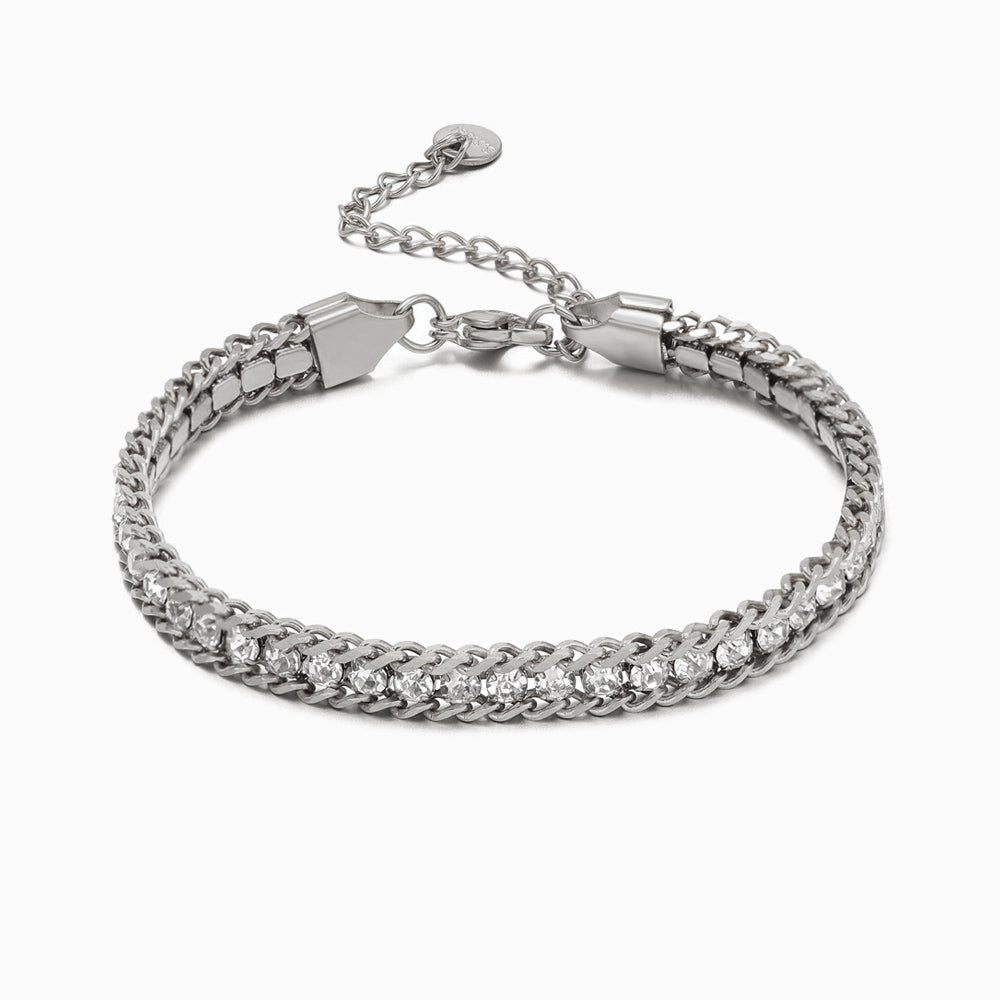 Pulseira com Brilhantes em Aço Inoxidável