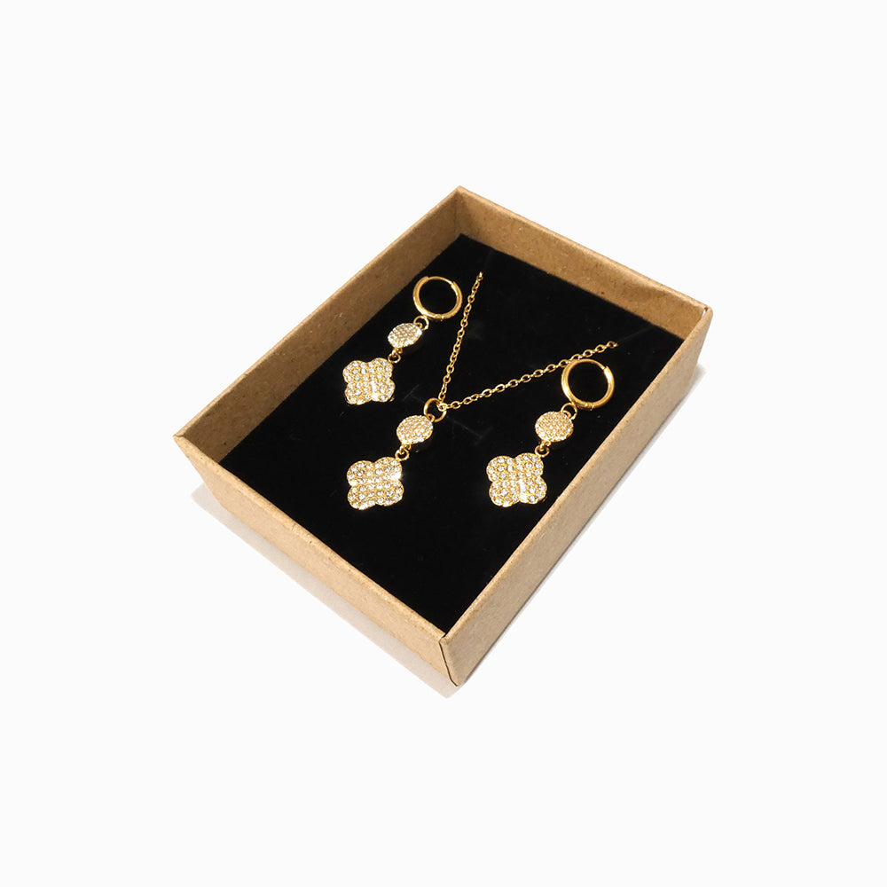 Conjunto 3 Peças Colar e Brincos Trevo em Aço Inoxidável